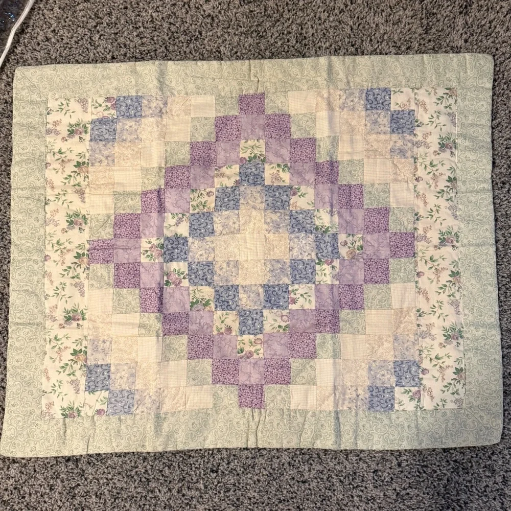 Pillow Sham Textile Handicrafts Quilted Purple Blue Floral 31 x 25